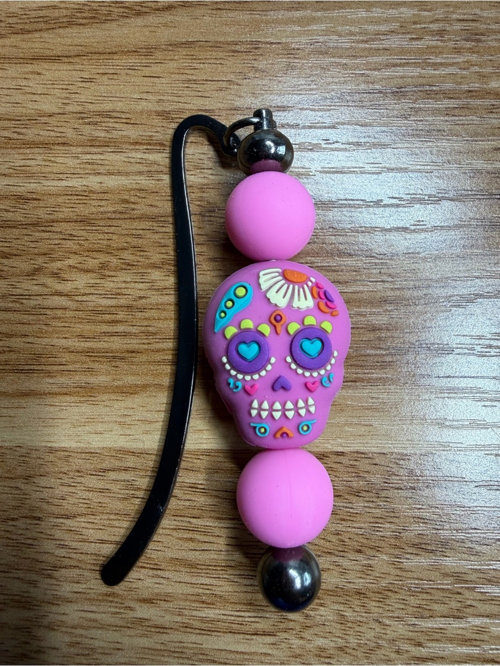 Pink Sugar Skull Beaded Bookmark